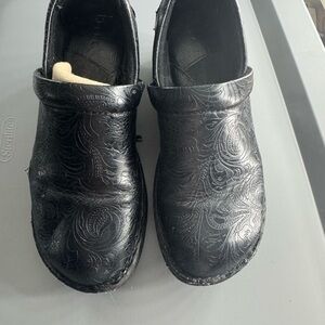 Black Embossed Leather Clogs